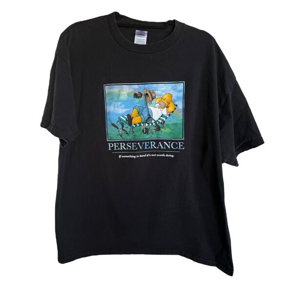 Homer Simpson Perseverance Matt Groening Funny T Shirt XL Black Short Boxy - Picture 2 of 6